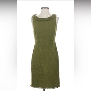 J crew green sheath boucle boatneck midi dress